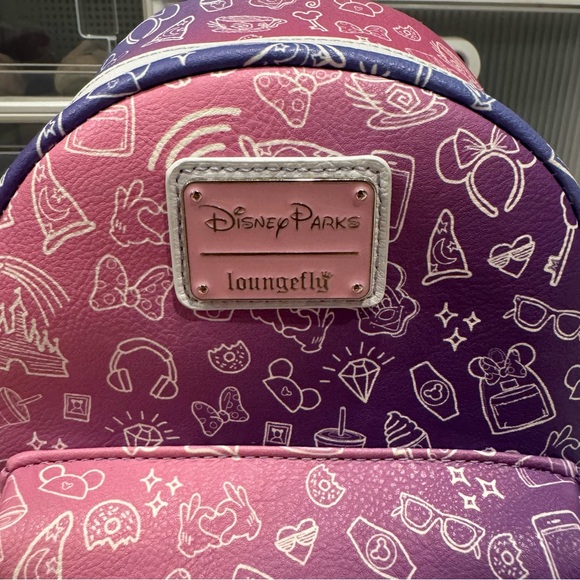 Disney Parks Loungefly Magic Kingdom Icon Print Purple Pink Ombré Mini Backpack - Picture 2 of 10